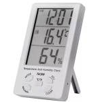 Digital thermometer and hygrometer, alarm clock, with sensor, white color